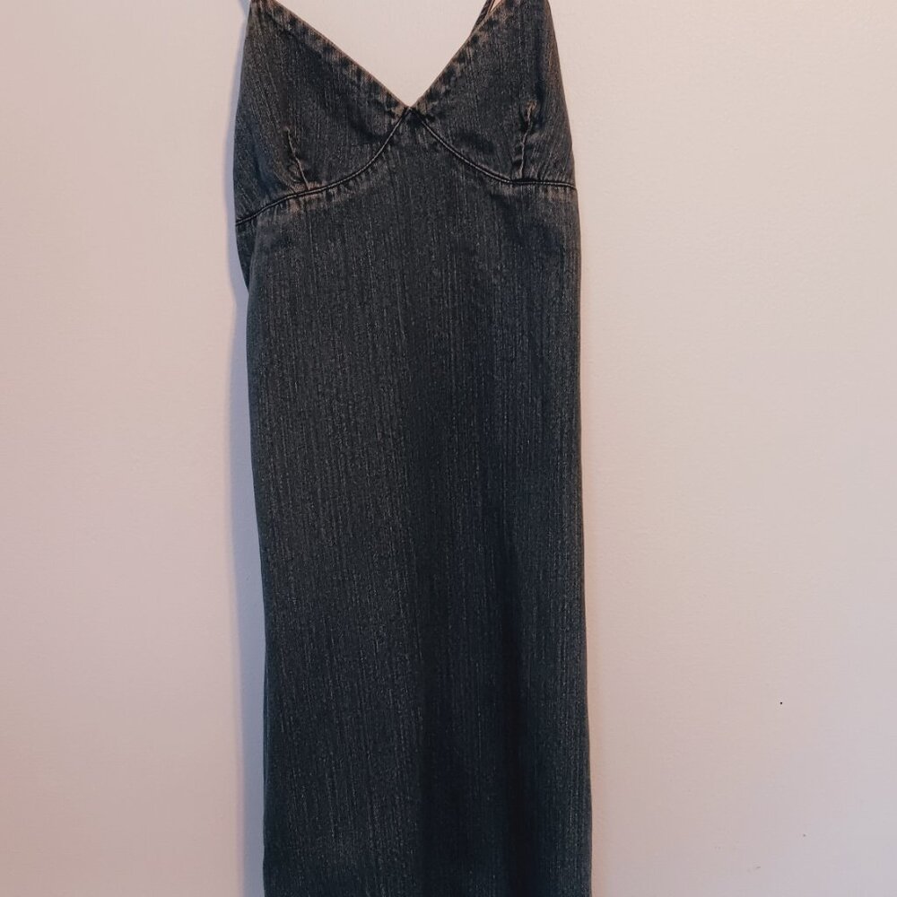 Vintage 90s Y2K Route 66 Dark Wash Denim Dress with Criss-cross Straps - Picture 6 of 7